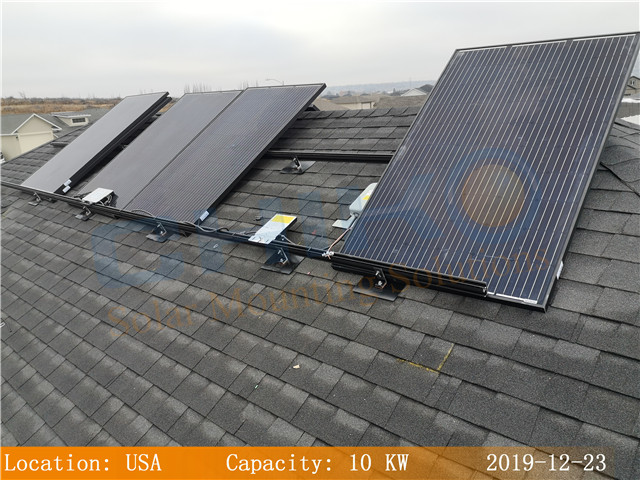 美国10KW户用项目-晨科太阳能沥青瓦屋顶光伏支架系统
